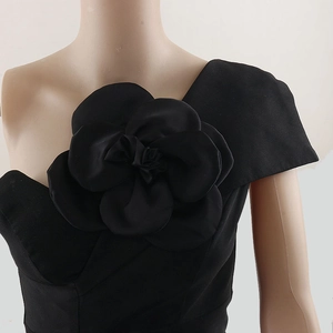 Elegant 3D black handmade fabric rose flower brooch accessory for wedding gown and dress