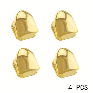 Set di 4 capsule per denti grillz hip hop placcate in oro lucido per moda