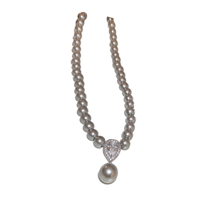 French style silver grey pearl necklace with a sparkling teardrop zircon pendant