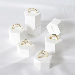 Hexagon Ring Display Stand White Gypsum Geometric Jewelry Holder Photography Props Minimalist Nordic Style Showcase Storage
