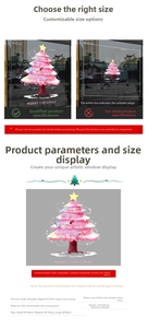 Size chart for pink Christmas tree static window stickers with PVC material specifications