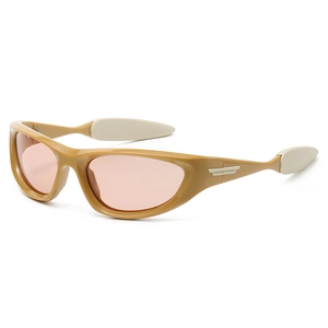 Y2K sporty cat eye sunglasses with yellow frame and pink lenses for cycling