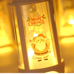 LED Christmas lantern with Santa Claus pattern and warm white light for festive decor