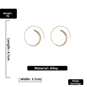 Detailed view of matte gold C-shape hoop earrings with size dimensions and weight stats