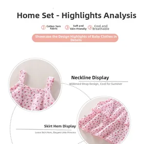 Detail of floral baby girl dress showing cotton gauze texture and wide shoulder straps