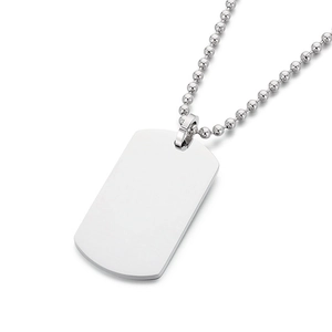 Polished silver stainless steel military dog tag necklace with classic ball chain