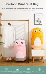 Detail view of PEVA waterproof quilt storage bags with cute pig and cat cartoon patterns