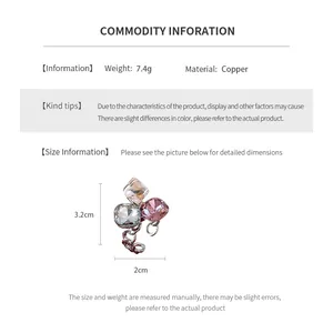 Spécifications de taille pour bague en cuivre et zircon, hauteur 3,2 cm et largeur 2 cm