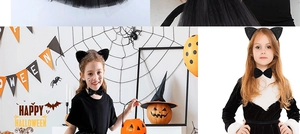 Panoplie de chat noir pour enfant avec serre-tête oreilles nœud papillon et jupe en tulle