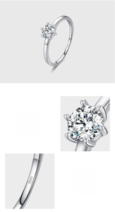Detail of S925 sterling silver crown ring with a 6-prong 5A cubic zirconia setting