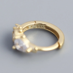 Polished gold S925 sterling silver hoop earring with clear 925 hallmark engraving