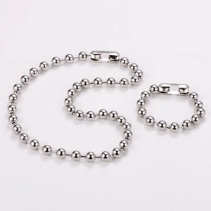 Polished silver 10mm ball chain necklace and ring set in durable stainless steel