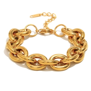 Bracelet chaîne épaisse en acier inoxydable plaqué or 18K avec fermoir mousqueton