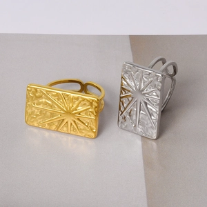 Bague rectangulaire étoile solaire en acier inoxydable doré et argenté, lot de deux