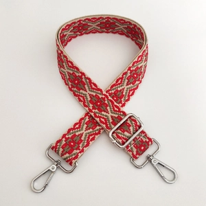 Detail of 3.8cm jacquard replacement bag strap with ethnic geometric patterns