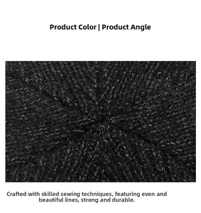 Close-up of fine sewing process on black knitted winter hat showing durable stitching
