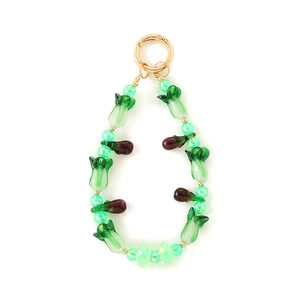 Porte-clés de luxe en verre avec chou vert et aubergine rouge et fermoir doré élégant