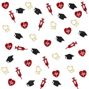 Nurse graduation party confetti set with glitter medical shapes on white background