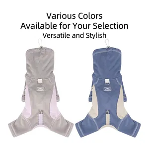 Thick warm winter dog jumpsuit with dual-color stitching and built-in D-ring harness