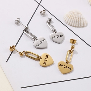 Golden and silver stainless steel MOM heart drop earrings set for women