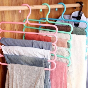 Multi-layered S-type thickened pants hanger in pastel colors for wardrobe space saving
