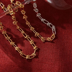 Elegant 18k gold plated stainless steel knotted chain necklaces in gold and silver finish