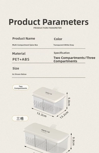 Detailed dimension guide for PET and ABS plastic seasoning storage box with dividers