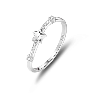 Minimalist S925 sterling silver star ring with pave set cubic zirconia on white background