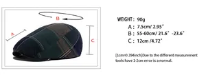 Guide des tailles montrant le tour de tête 55-60cm et la visière de 7,5cm pour la casquette