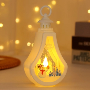 White Christmas LED decorative lantern with warm light and festive snowman landscape