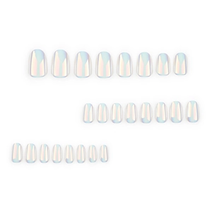 Iridescent white press-on nails set with 24 pieces of pearlescent fake nail tips