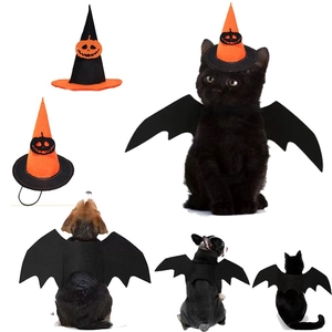 Halloween Pet Bat Wings And Wizard Hat Costume Felt Cloth Adjustable For Cats And Dogs Cosplay Party Dress Up Accessories