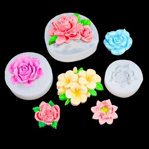 DIY silicone molds for 3D rose lotus and plumeria flower cake toppers or candles