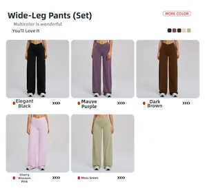 Pantalons de sport à taille haute et jambe large en noir, violet, brun, rose et vert