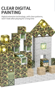 Detail of military magnetic building blocks showing clear digital camouflage printing