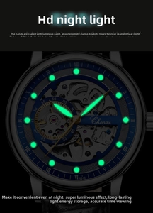 Luminous hands and Roman numerals glow in the dark on this automatic skeleton watch
