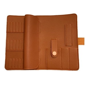 Brown leather storage bag for 37 nail drill bits and beauty tools with secure slots