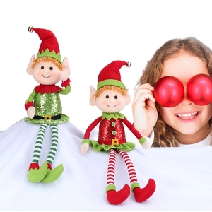 Christmas Elf Plush Toy Sequin Long Bendy Leg Doll With Bell Red Green Festive Home Ornament For Shelf Table