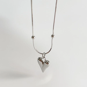925 Sterling Silver Heart Pendant Necklace Minimalist Beaded Snake Chain Jewelry For Women Elegant Polished Glossy