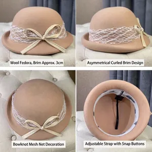 French wool beret for women with lace ribbon and adjustable floral lining detail