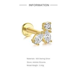 Detail of 925 sterling silver dragonfly stud with AAAAA zirconia and threaded flat back