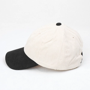 Detailed view of the contrast color corduroy baseball cap with high quality texture