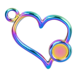 Rainbow stainless steel heart pendant with metallic luster for DIY jewelry making