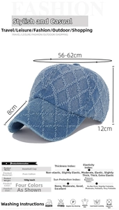 Détail d'une casquette en denim délavé avec visière de 8 cm et sangle réglable