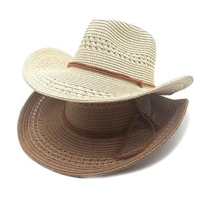 Western Cowboy Straw Hat Breathable Paper Sun Protection Outdoor Beach Retro Ethnic Style Wide Curved Brim For Women Men