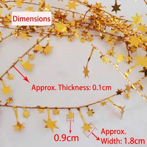 7.5m gold star garland tinsel for Christmas decoration with 1.8cm large and 0.9cm small stars