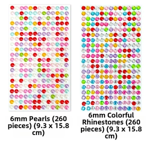 Detail of 6mm colorful pearl and rhinestone stickers for DIY crafts, 260 pieces each sheet