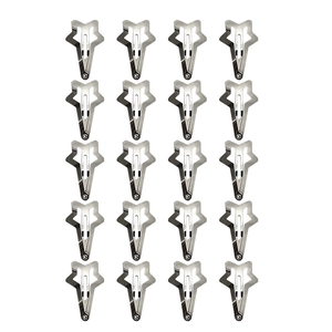 Detailed view of 20 pieces silver metal star-shaped snap hair clips for girls