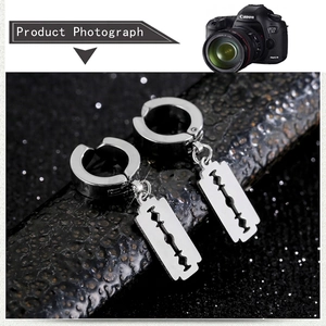 Vintage punk style stainless steel razor blade pendant earrings for men and women
