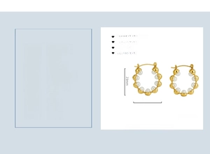 Detail view of 18K gold plated stainless steel earrings with pearl showing dimensions 23x24mm